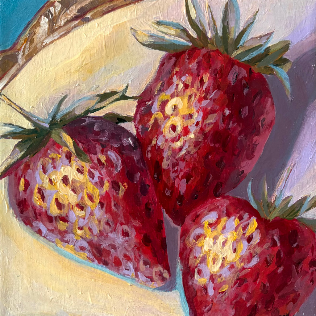 Strawberry Triplets, 8x8 Inch Original